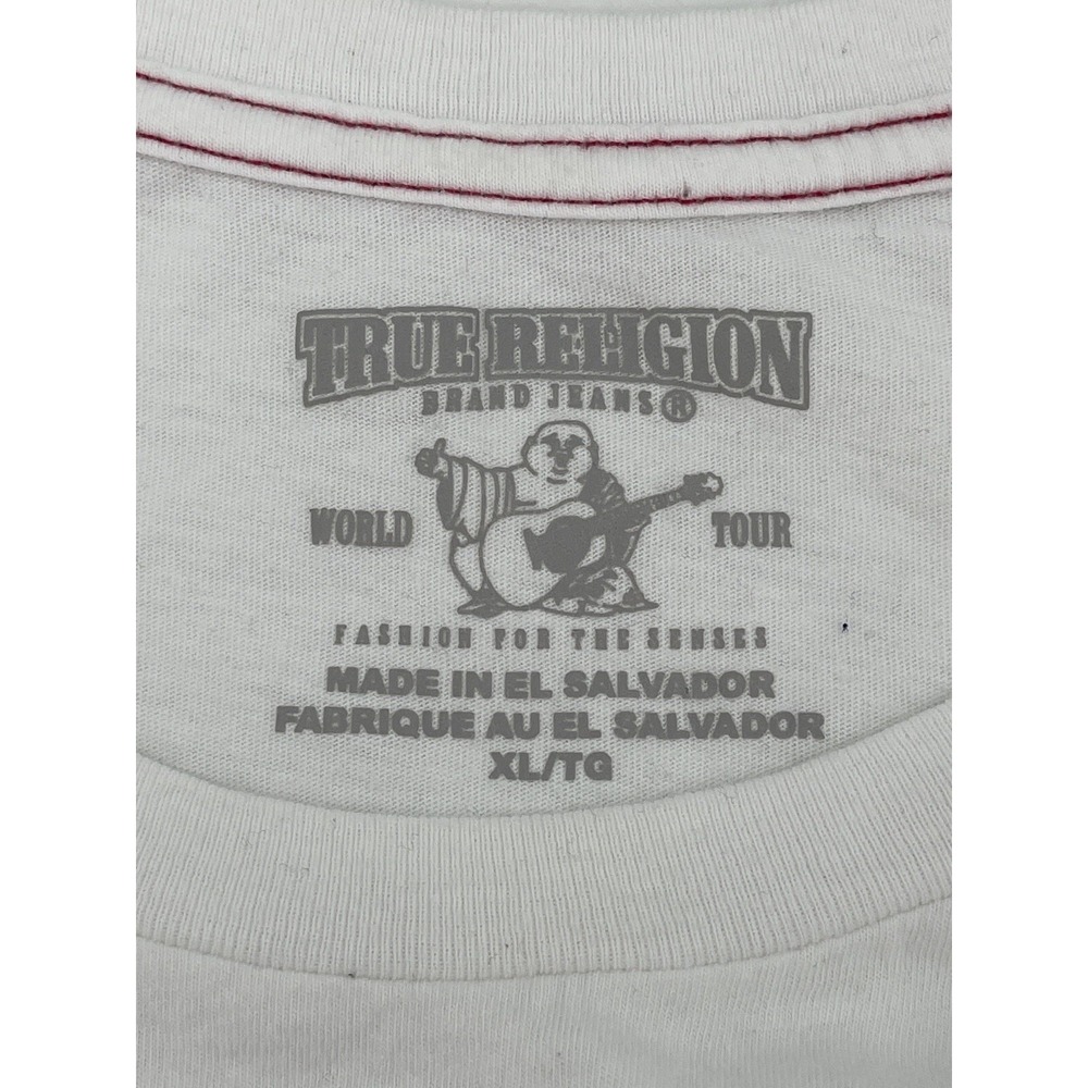 True Religion TShirt Mens SizeXL Short Sleeve Football Crew Neck Red White Black - Picture 6 of 6